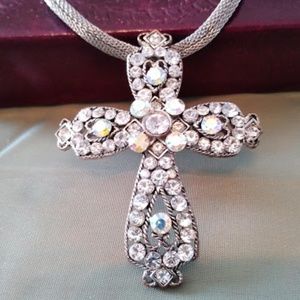 Large Rhinestone Cross Necklace